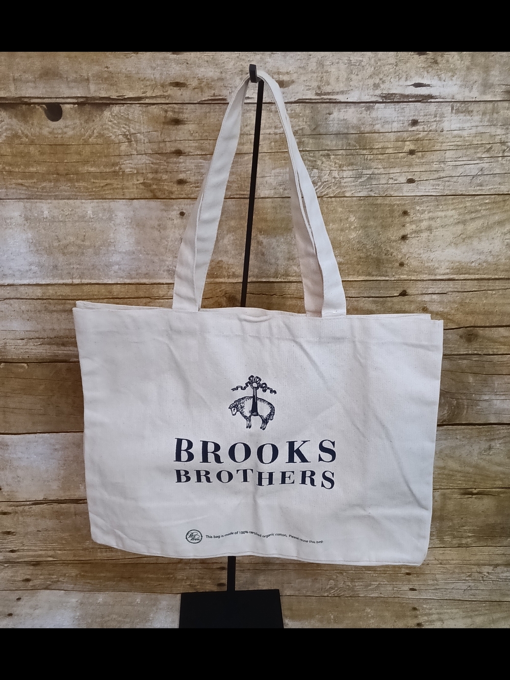 Brooks Brothers White Canvas Tote with Navy Logo